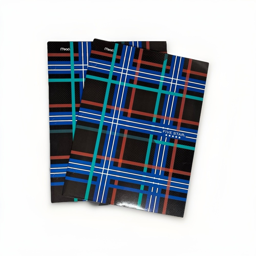 Vtg Mead Five Star Pocket Paper Folder Lot Of 2 Plaid‎ School 80s Trapper Keeper